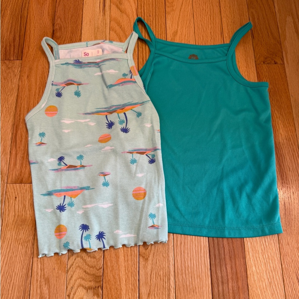Kids' Tropical Print and Teal Tank Tops